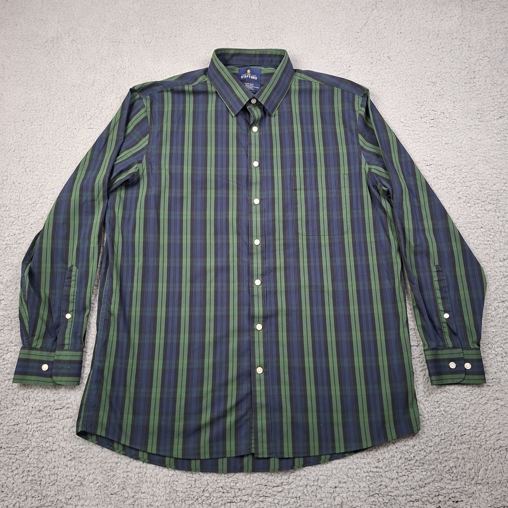 Stafford Smart Tech Button Up Shirt Men 1i7 XL Blackwatch Plaid Easy Wear Stretc